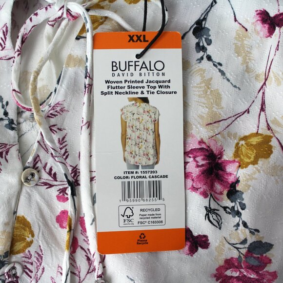 NEW Buffalo David Bitton flutter sleeve romantic floral blouse top XXL  2X - Picture 10 of 12